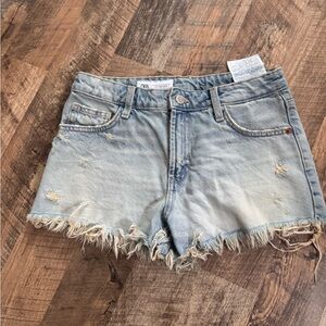 Zara Light Blue Distressed Denim Shorts